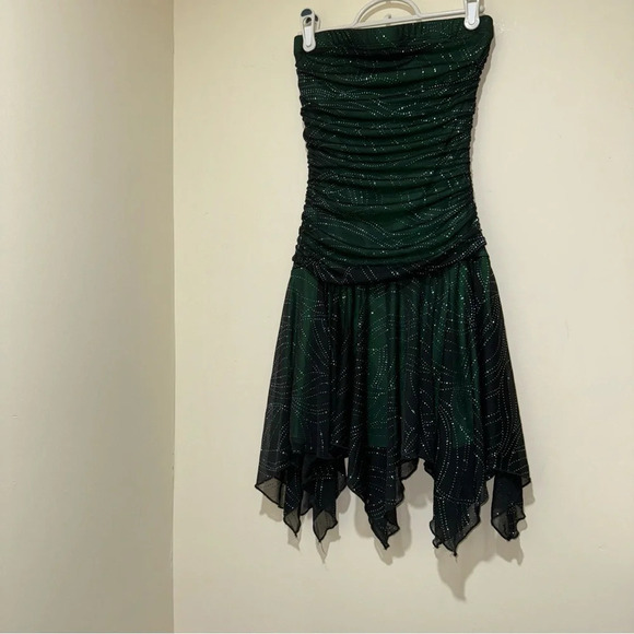 Women’s Jessica Y2K Green Black Sparkle Mesh Tube Top Party Formal Dress Size: 6 - Picture 2 of 15
